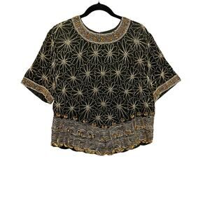90s Vintage Laurence Kazan Silk & Gold Beaded Shirt Women’s Size 1X Whimsigoth